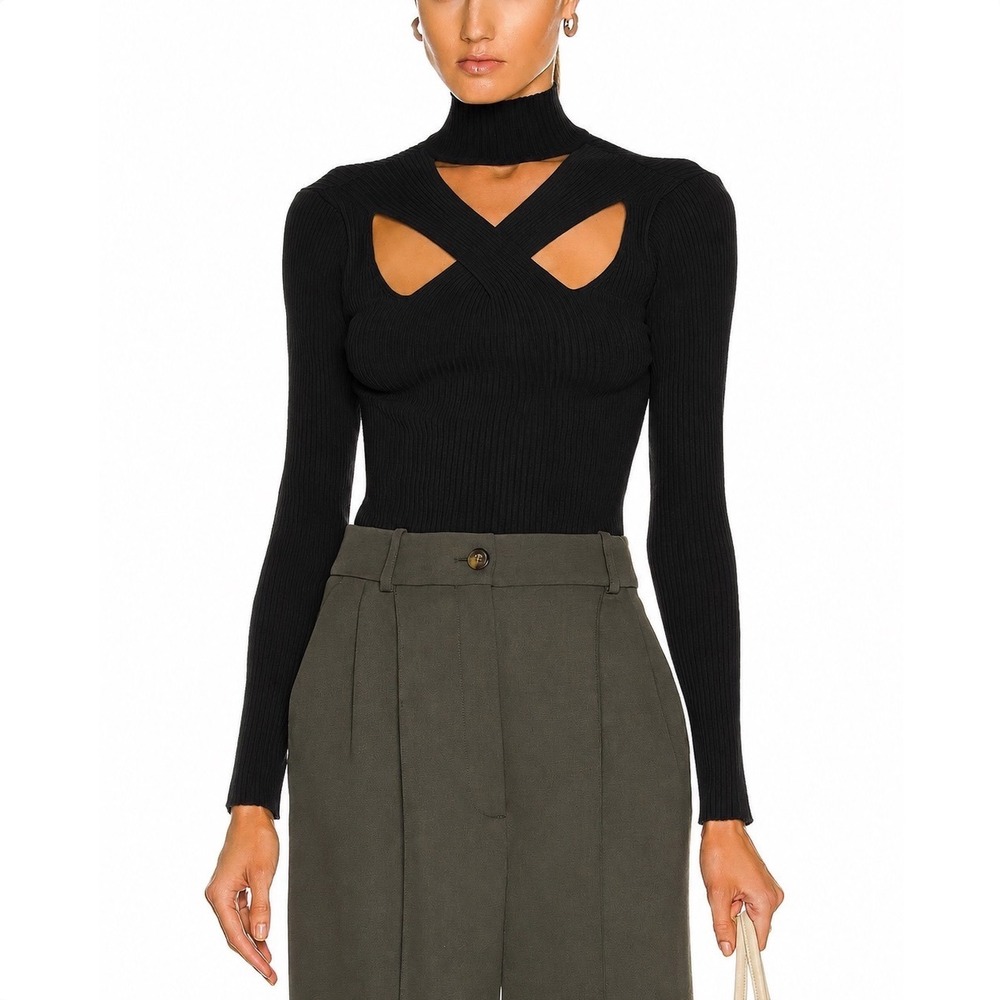 Jonathan Simkhai Black Ribbed Cutout Turtleneck Sweater